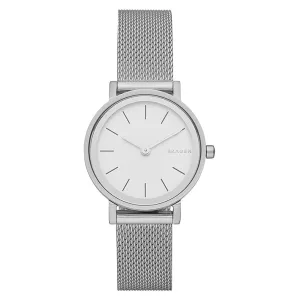 Skagen Womens Hald Quartz Round White Dial Silver Stainless Steel Mesh Bracelet Classic Dress Watch - SKW2441