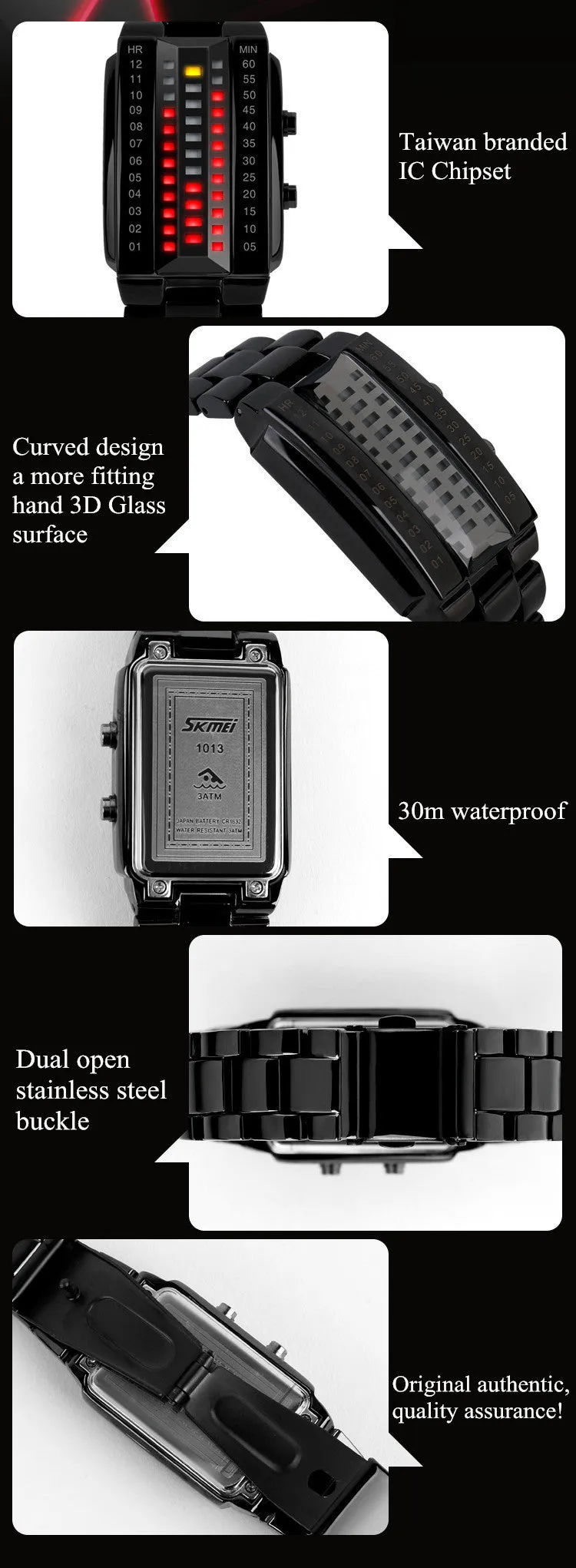 SKMEI 1013 High Quality Fashion Men's Wrist Watch With Calendar Alloy Analog Luxury Watches New binary led wristwatches