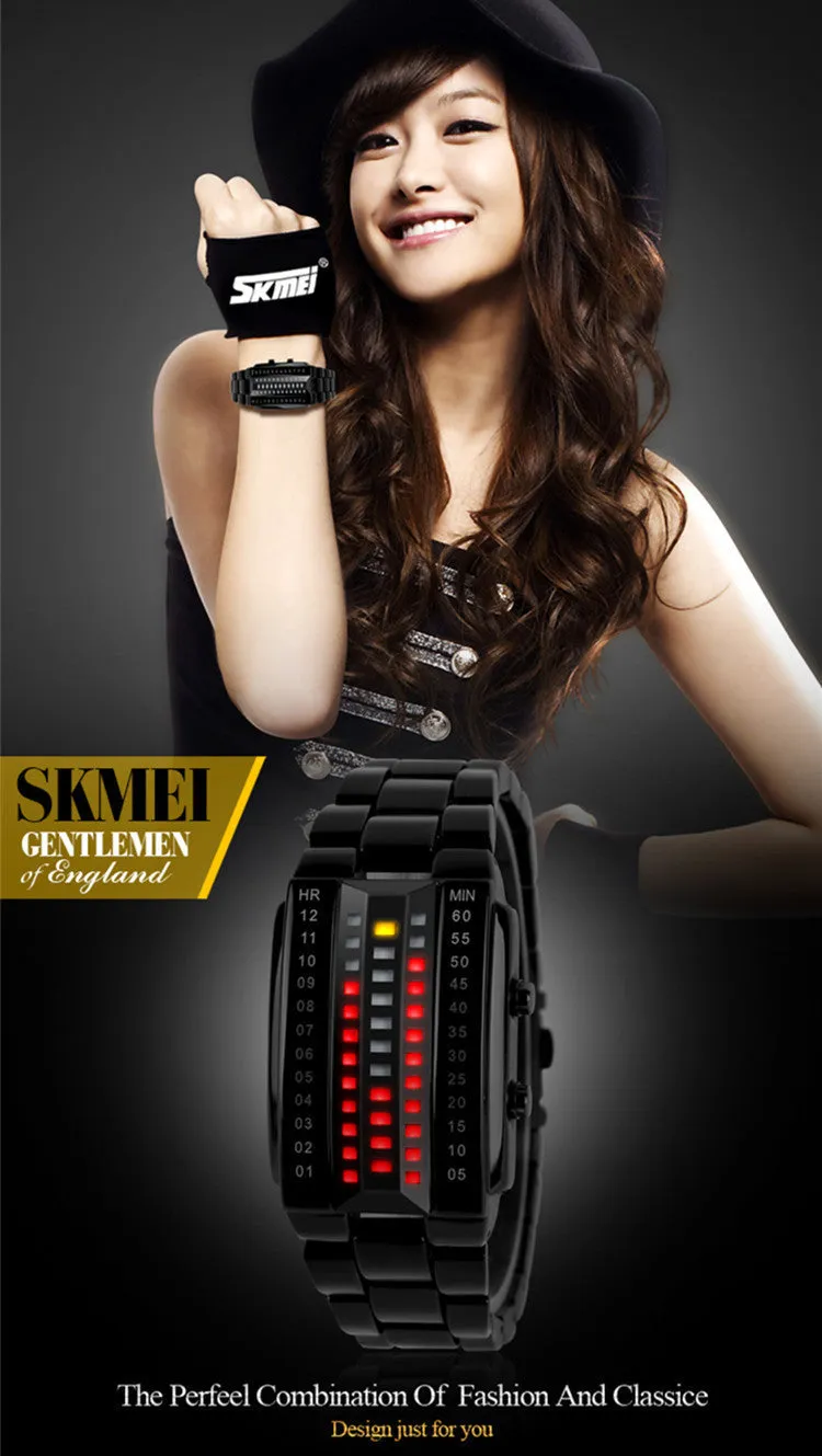 SKMEI 1013 High Quality Fashion Men's Wrist Watch With Calendar Alloy Analog Luxury Watches New binary led wristwatches