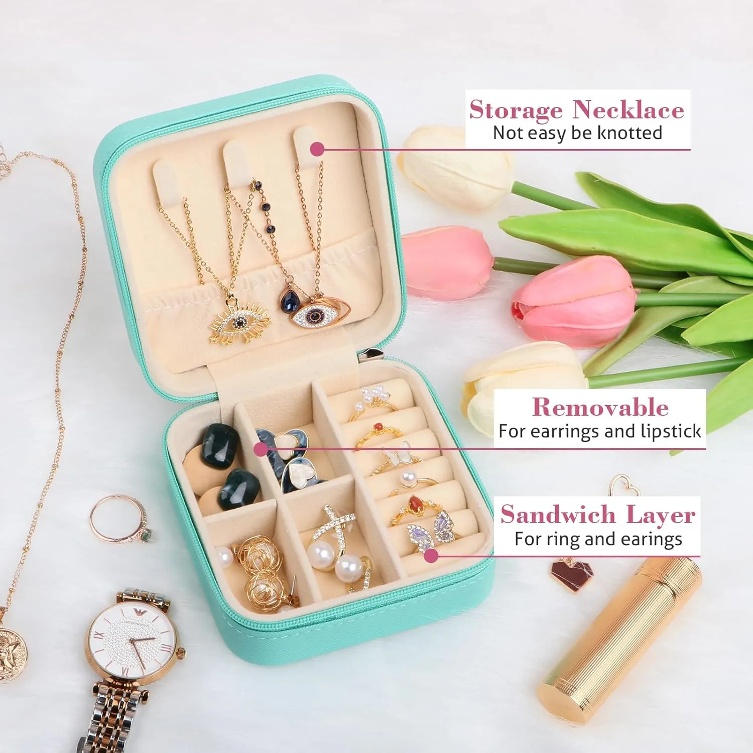 Small Travel Jewelry Case Organizer,Mini Travel Essentials for Women,Bridesmaid Gifts Birthday Gifts for Women,Small Jewelry Box for Girls 8-12