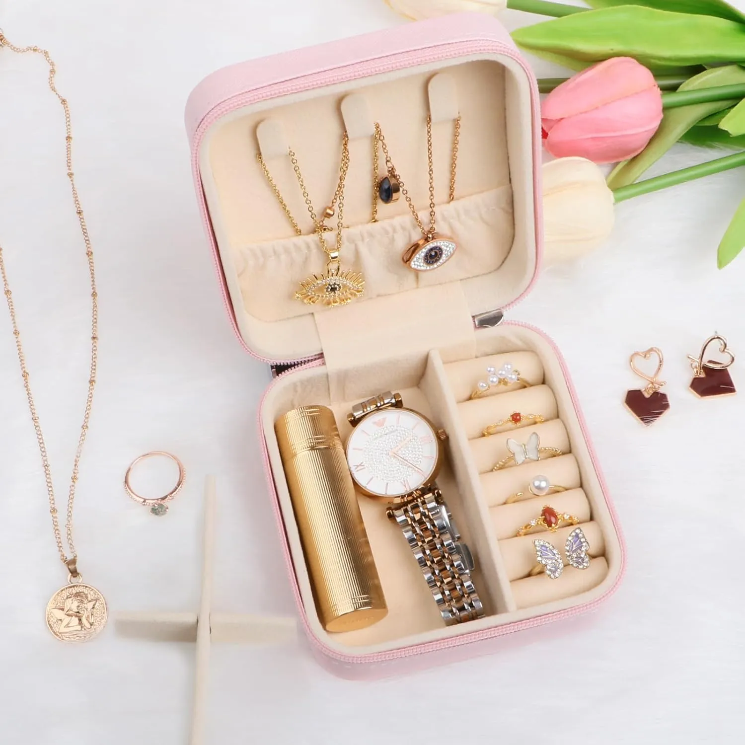 Small Travel Jewelry Case Organizer,Mini Travel Essentials for Women,Bridesmaid Gifts Birthday Gifts for Women,Small Jewelry Box for Girls 8-12