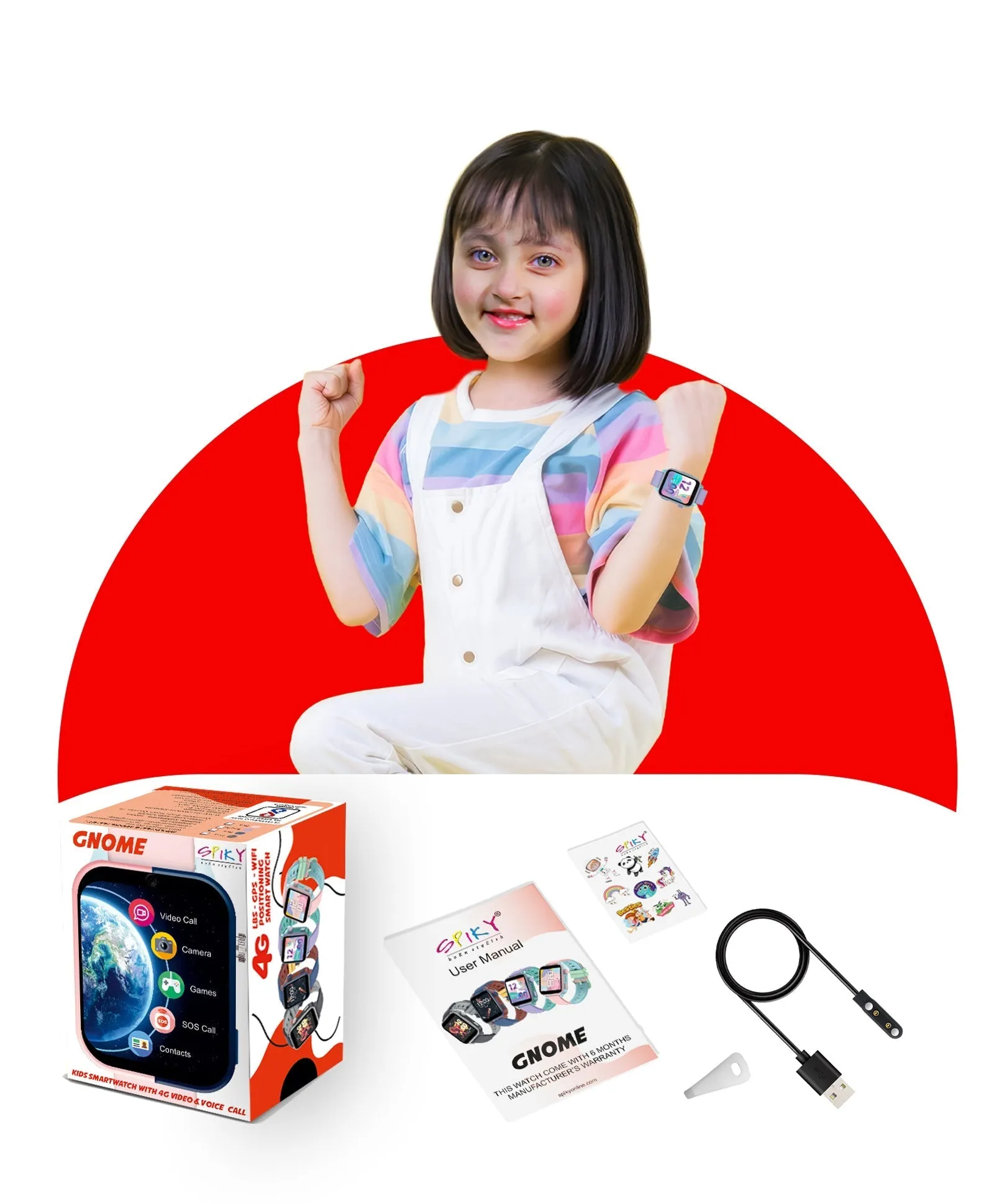 Spiky GNOME 4g Video & Voice Calling Smartwatch with - Pink