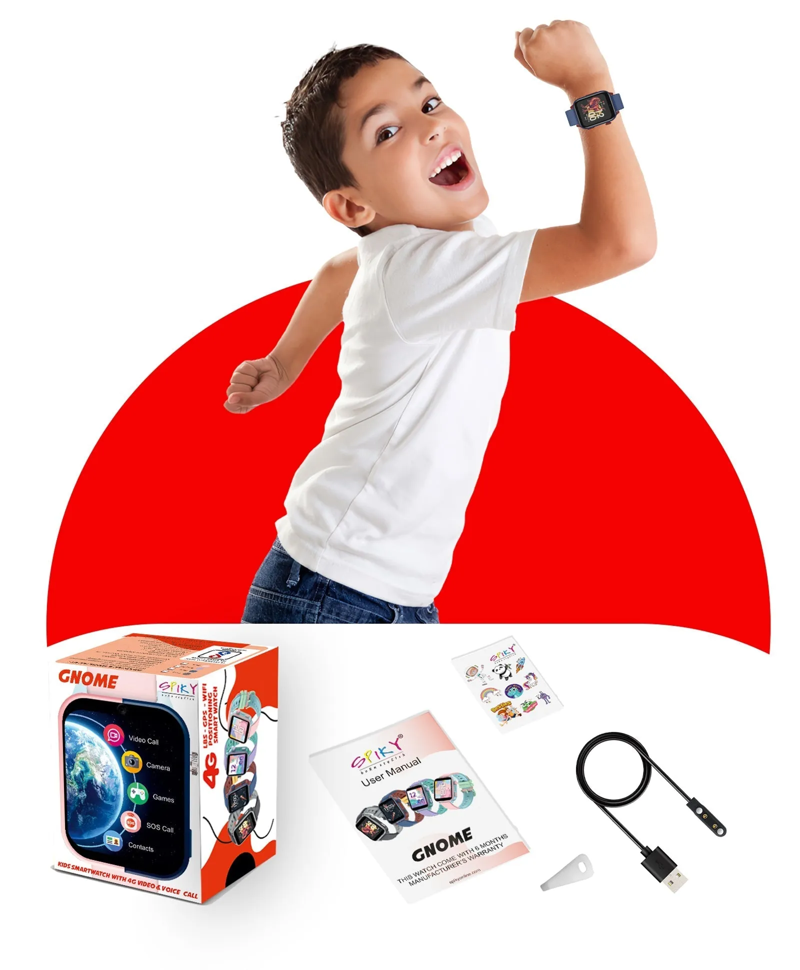 Spiky GNOME 4g Video & Voice Calling Smartwatch with - Pink