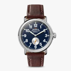 The Runwell Sub Second Watch - 41mm Blue / Cattail Brown Leather Strap