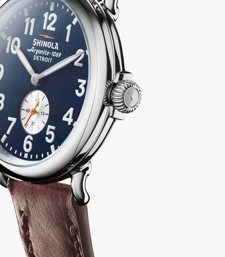 The Runwell Sub Second Watch - 41mm Blue / Cattail Brown Leather Strap