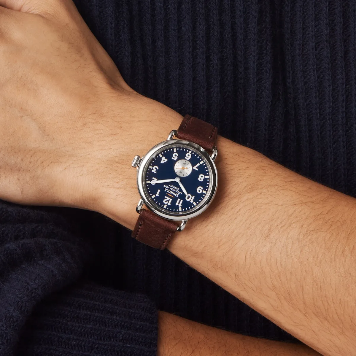 The Runwell Sub Second Watch - 41mm Blue / Cattail Brown Leather Strap