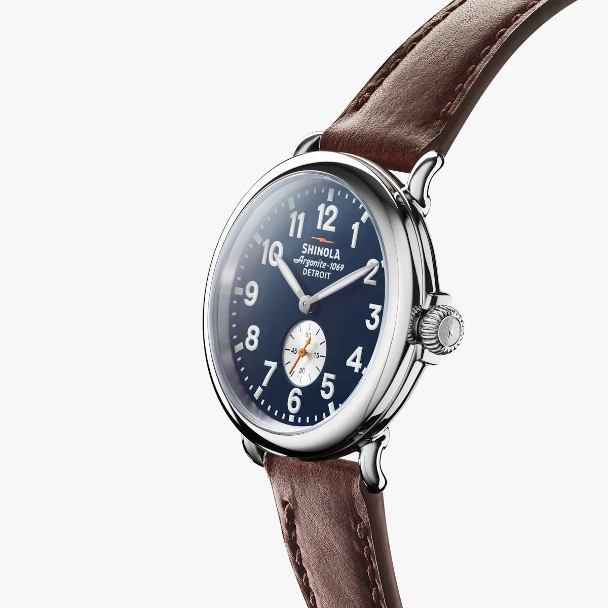 The Runwell Sub Second Watch - 41mm Blue / Cattail Brown Leather Strap