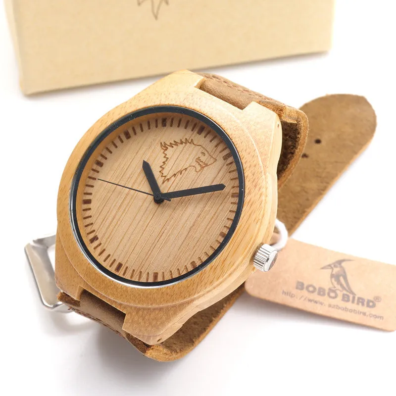 Top brand Bobobird Men's Bamboo Wooden Bamboo Watch Quartz Real Leather Strap Men Watches With Gift Box