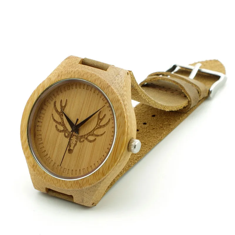 Top brand Bobobird Men's Bamboo Wooden Bamboo Watch Quartz Real Leather Strap Men Watches With Gift Box