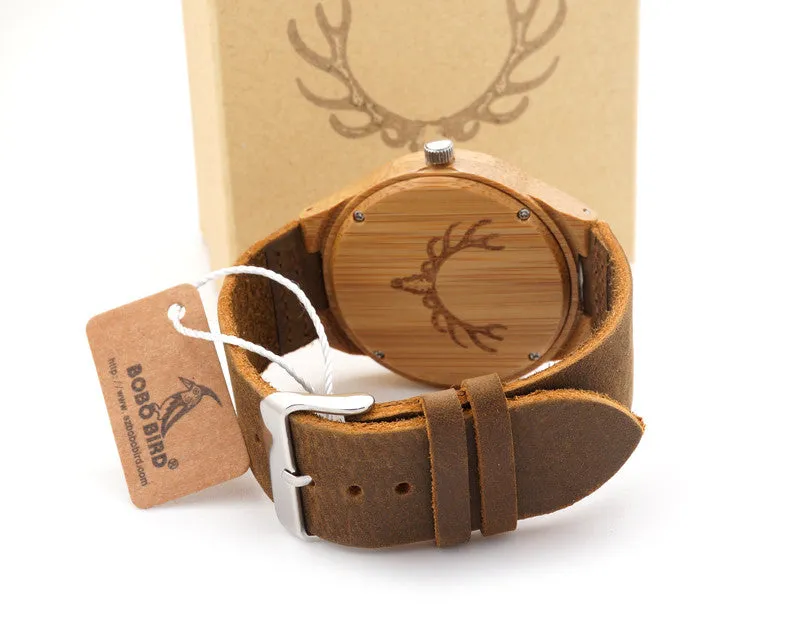 Top brand Bobobird Men's Bamboo Wooden Bamboo Watch Quartz Real Leather Strap Men Watches With Gift Box