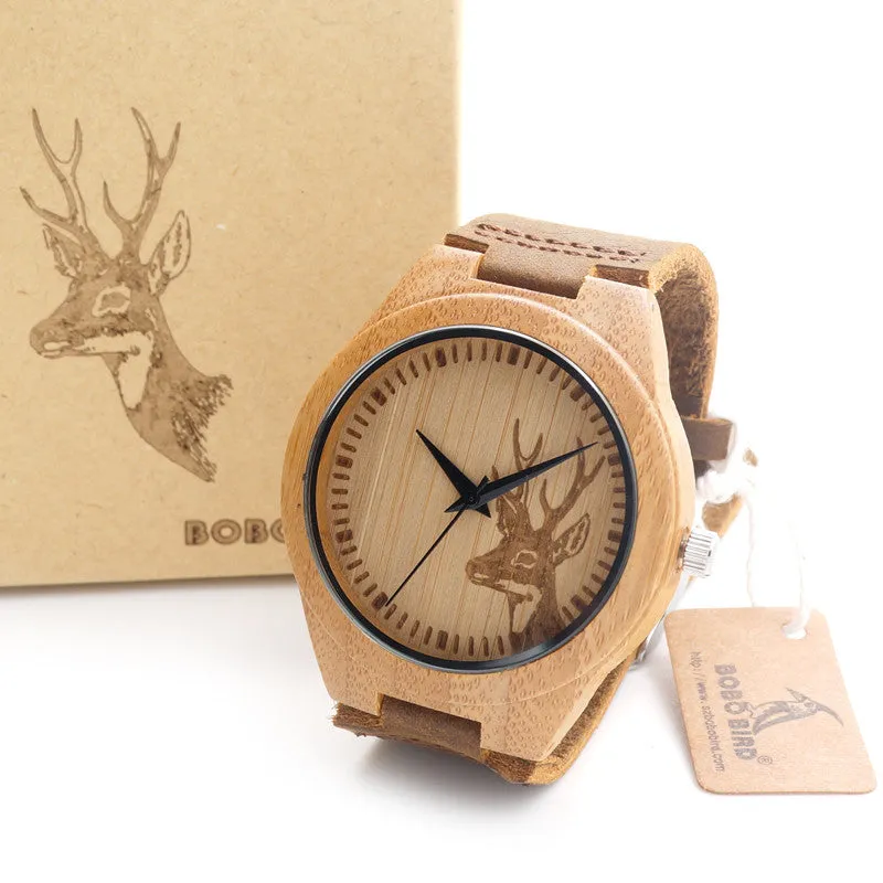 Top brand Bobobird Men's Bamboo Wooden Bamboo Watch Quartz Real Leather Strap Men Watches With Gift Box