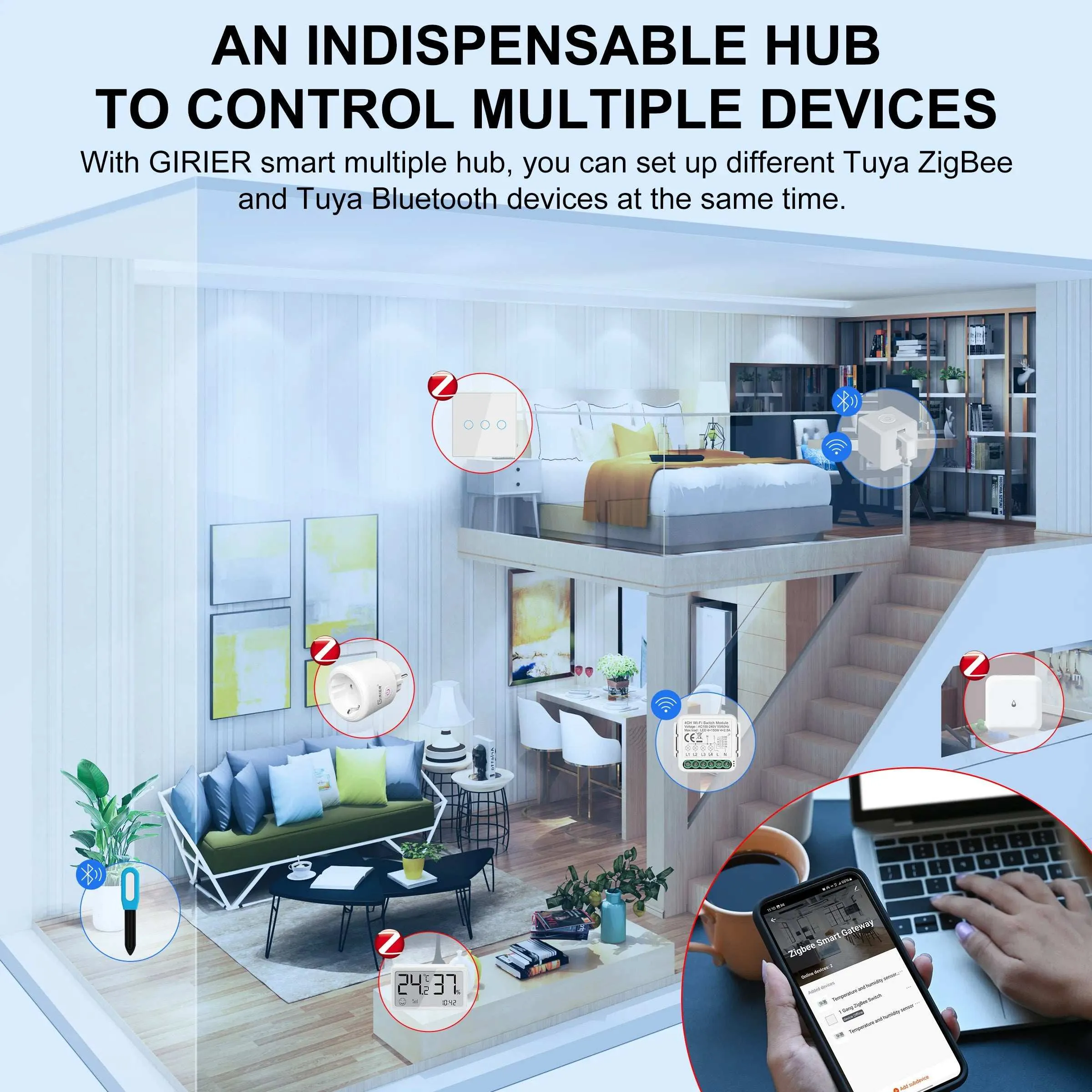 Tuya ZigBee Bluetooth Hub  Smart Home Gateway for Alexa & Google (EU/US Plug)