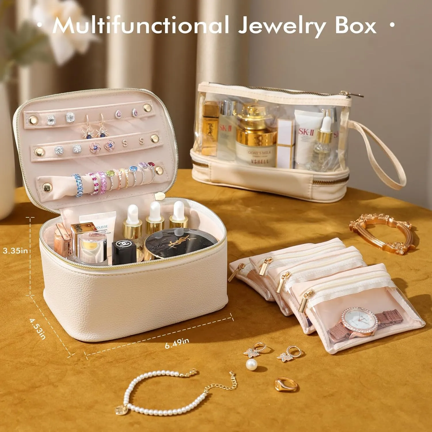 Ultimate Bridesmaid Gifts: White Travel Jewelry Case with Embroidered 'S' - Safe & Stylish Storage