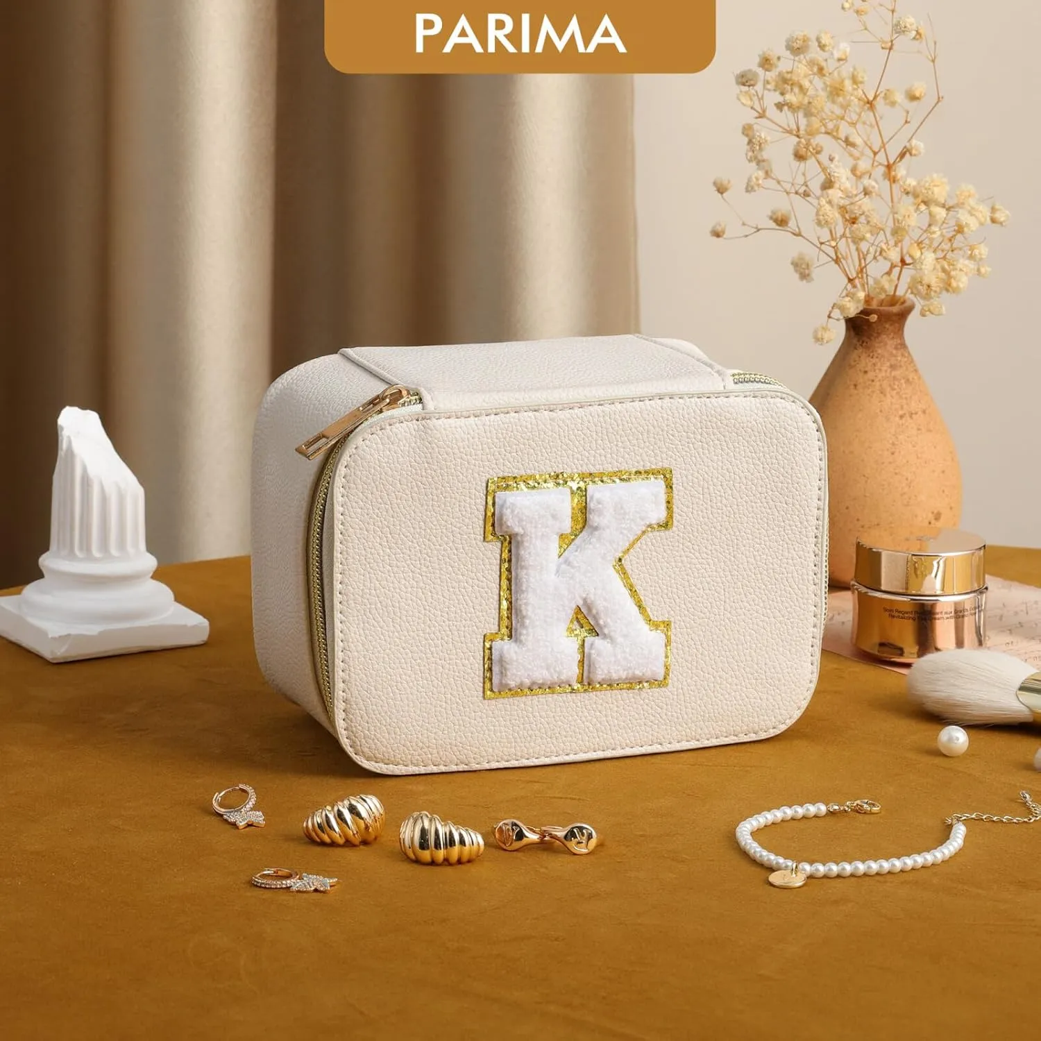 Ultimate Bridesmaid Gifts: White Travel Jewelry Case with Embroidered 'S' - Safe & Stylish Storage