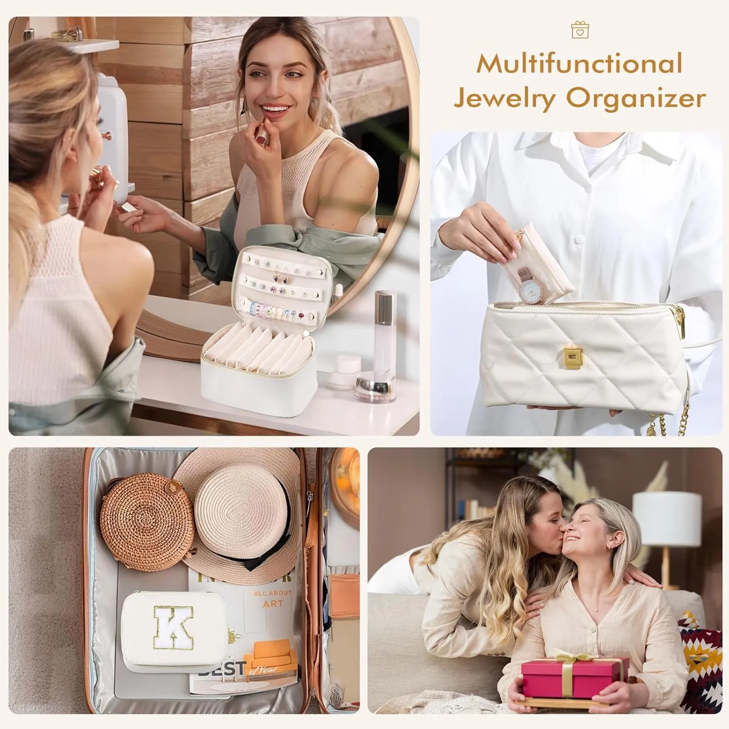 Ultimate Bridesmaid Gifts: White Travel Jewelry Case with Embroidered 'S' - Safe & Stylish Storage