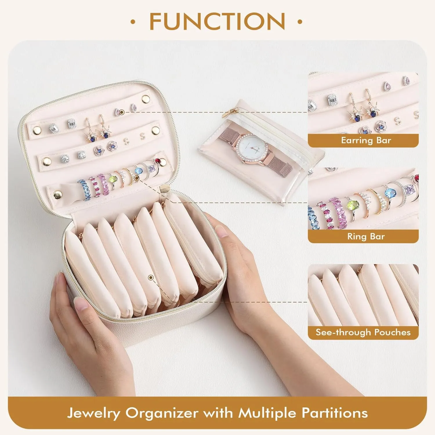 Ultimate Bridesmaid Gifts: White Travel Jewelry Case with Embroidered 'S' - Safe & Stylish Storage