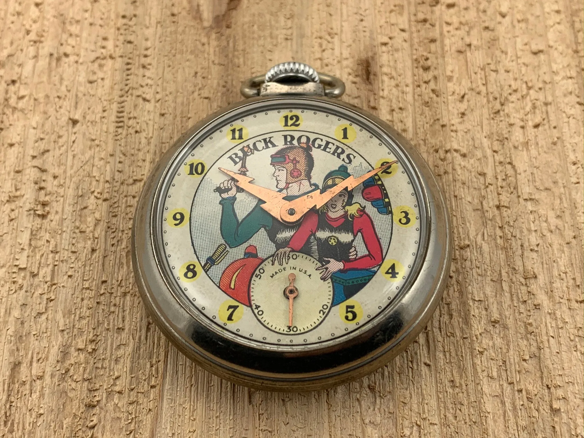 Vintage Ingraham BUCK ROGERS Silver Tone Base Metal Hand-wind Mechanical Pocket Watch RARE!