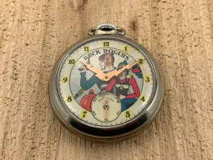 Vintage Ingraham BUCK ROGERS Silver Tone Base Metal Hand-wind Mechanical Pocket Watch RARE!
