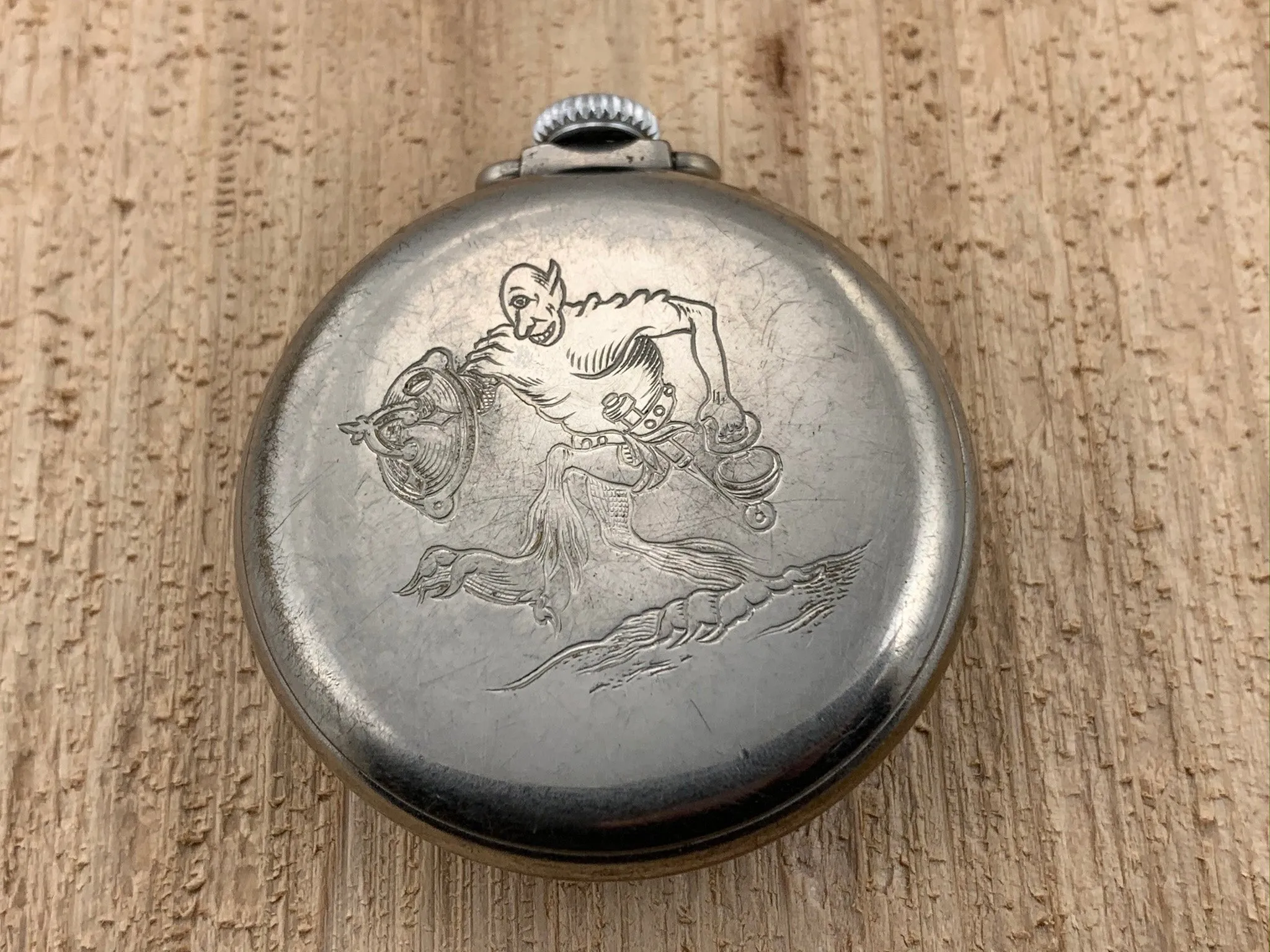 Vintage Ingraham BUCK ROGERS Silver Tone Base Metal Hand-wind Mechanical Pocket Watch RARE!