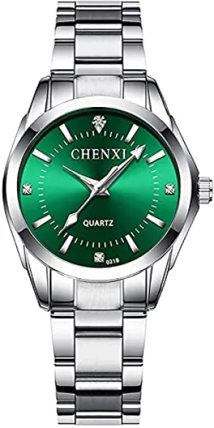 Watches for Women Analog Quartz Silver Stainless Steel Watches Luminous Waterproof Ladies Dress Watch (021 Green)