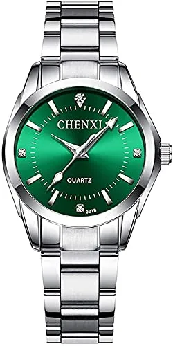Watches for Women Analog Quartz Silver Stainless Steel Watches Luminous Waterproof Ladies Dress Watch (021 Green)
