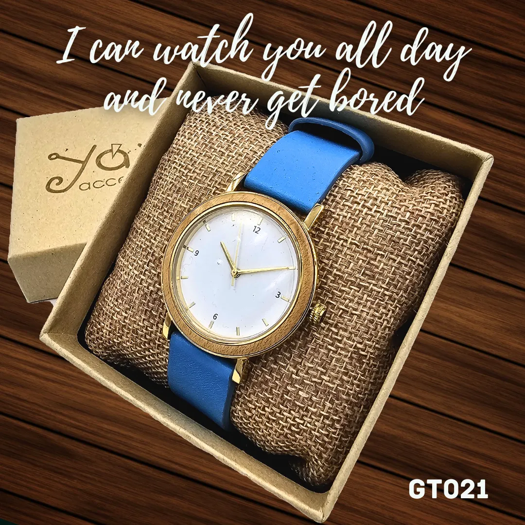Women's wooden blue elegant watch